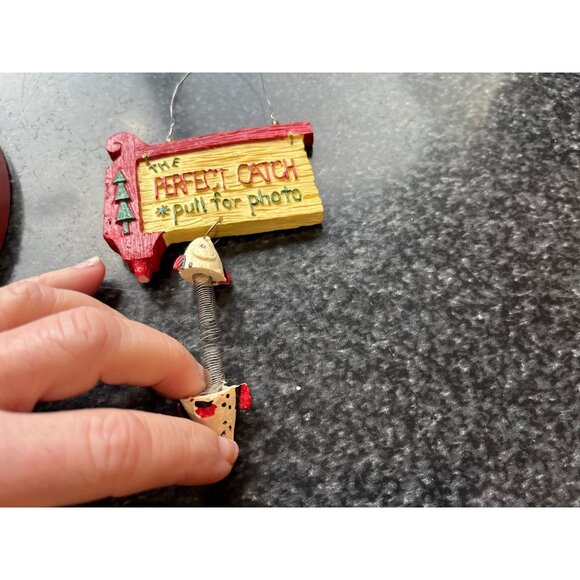 Vtg Cross Stitch "Gone Fish'n Handmade & "The Perfect Catch" Ornament Fishing - Picture 8 of 9